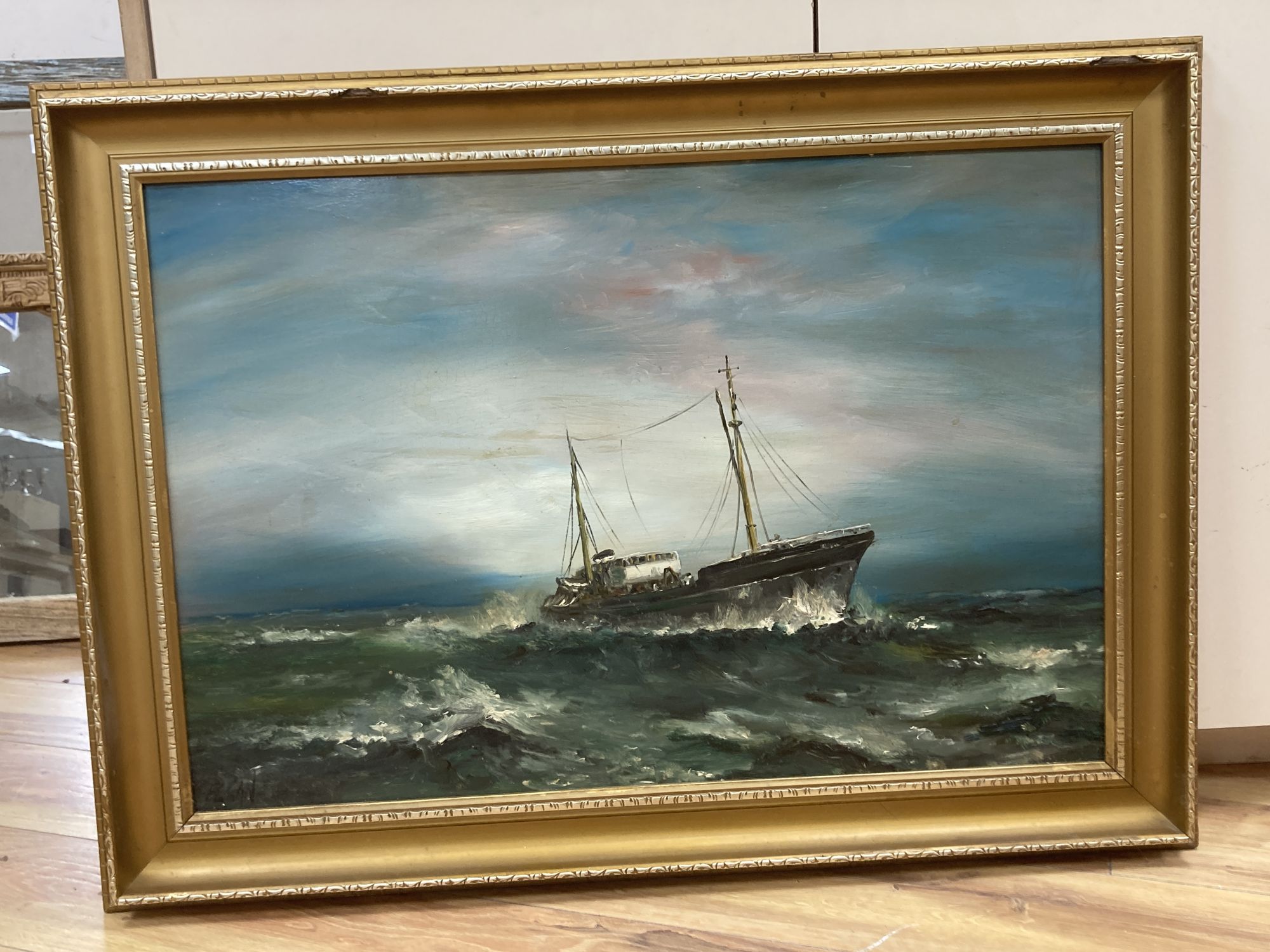 Fegan, oil on board, Fishing trawler at sea, signed, 49 x 72cm